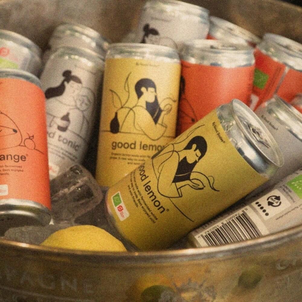 Fermented soda cans chilling in champagne cooler