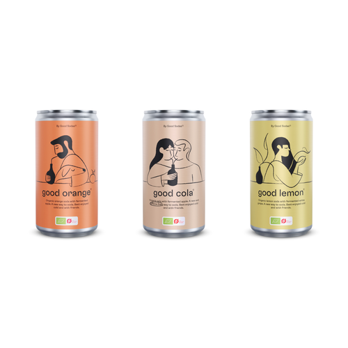 Three of good sodas® sodas. Good orange® good cola® and good lemon®